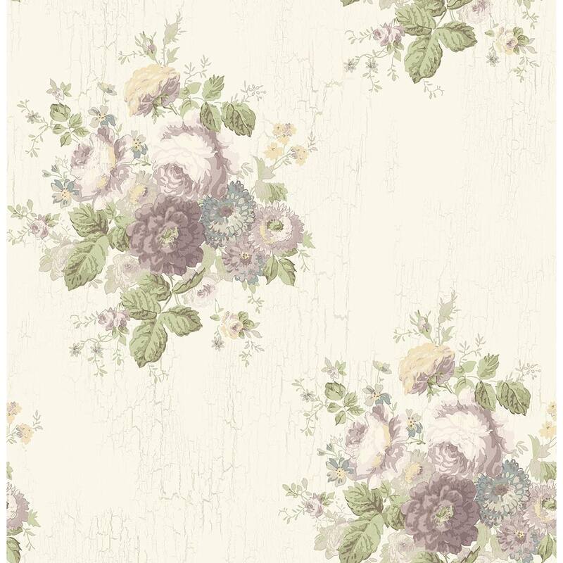 Seabrook Designs Chantilly Distressed Floral Unpasted Wallpaper - 20.5 in. W x 33 ft. L - 20.5 in. W x 33 ft. L - Boysenberry & Parchment