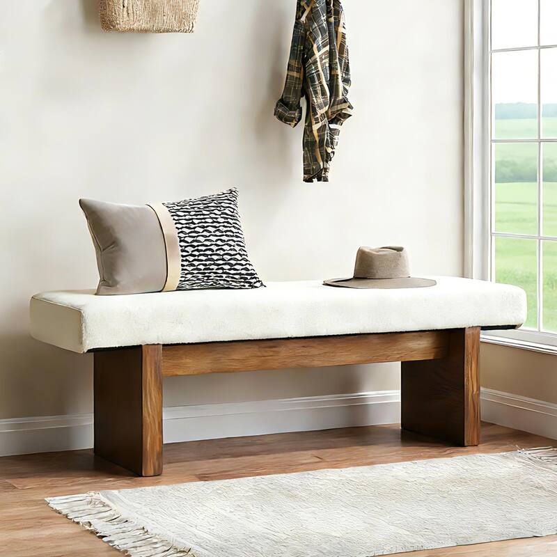 55" Solid Wood Entryway Bench, Upholstered Bedroom Bench