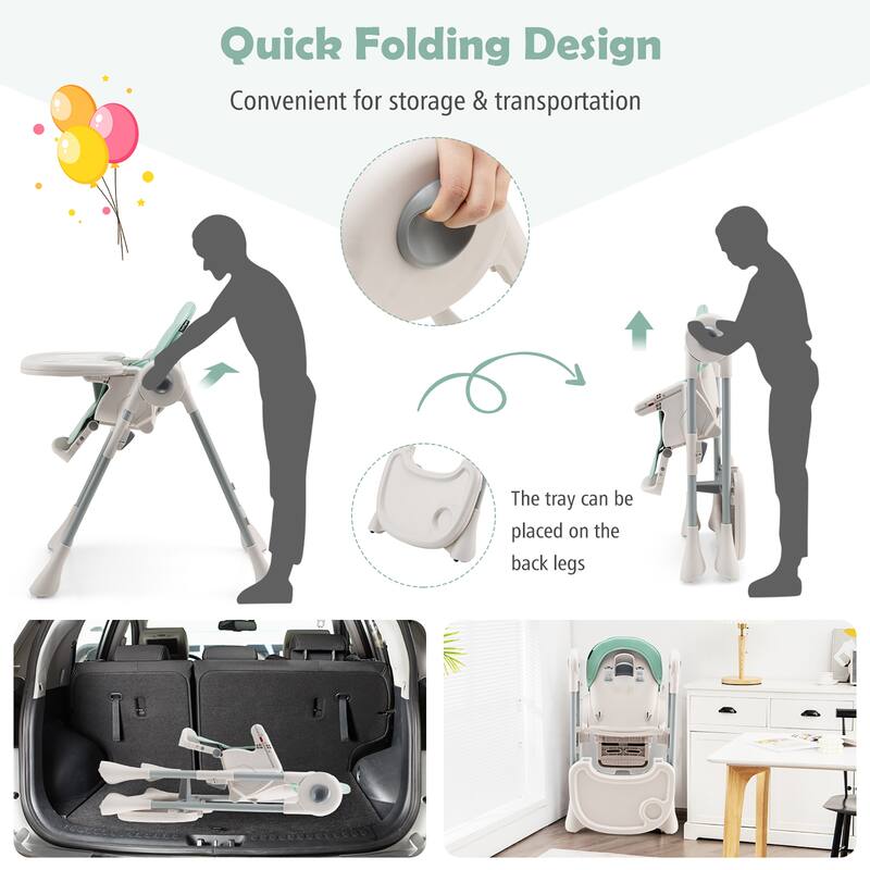 Gymax Baby High Chair Folding Baby Dining Chair w/ Adjustable Height &