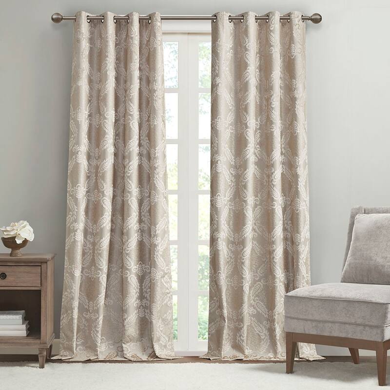 Knitted Jacquard Paisley Total Blackout Grommet Top Curtain Panel(Only 1 Pc Panel)