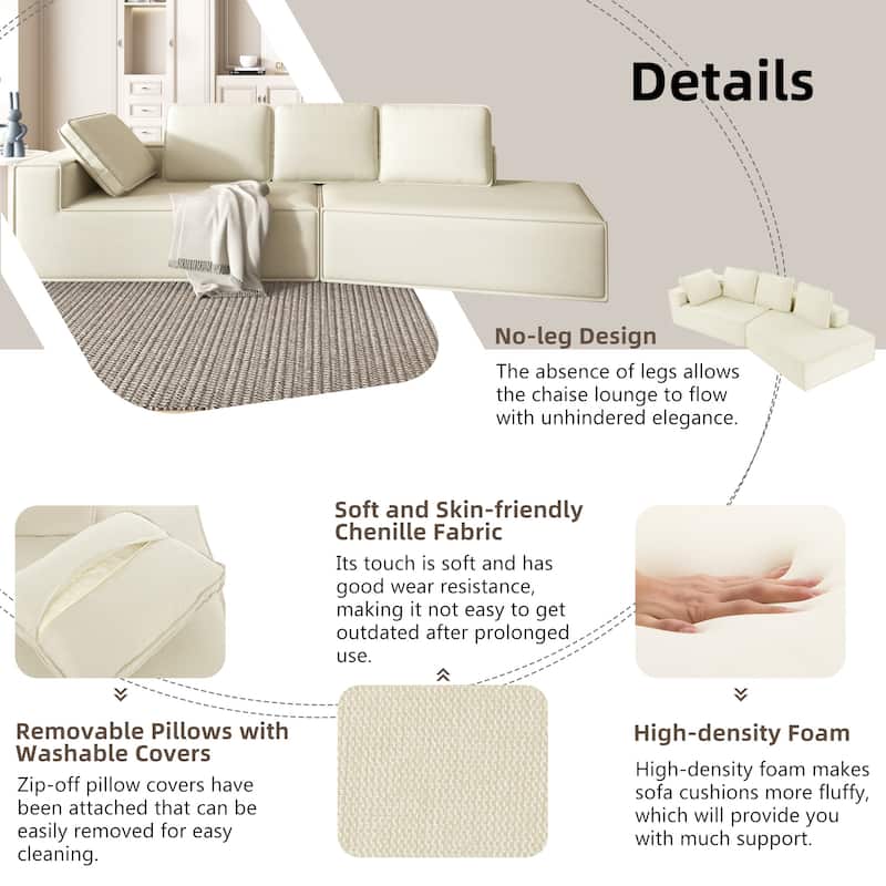 125" Stylish 4-Seater Chaise Lounge Sofa, Modern Indoor Sleeper for Cozy Living Room Relaxation