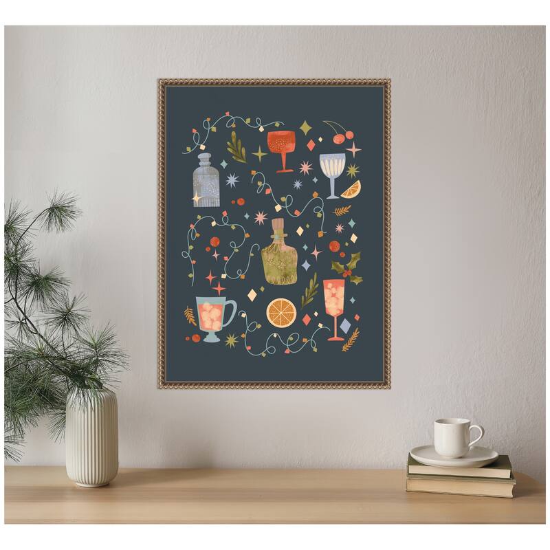 Kate and Laurel Sylvie Beaded Holiday Cocktails Framed Canvas by Nikita Jariwala