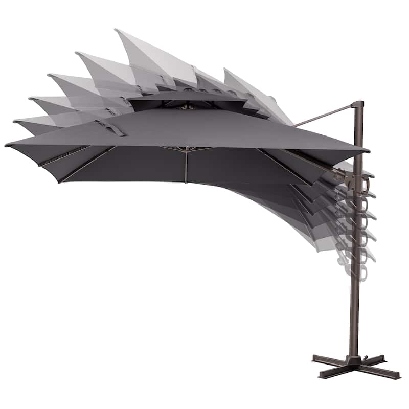 13 x 10 FT Outdoor Patio Cantilever LED Lighted Double Vented Umbrella with Base