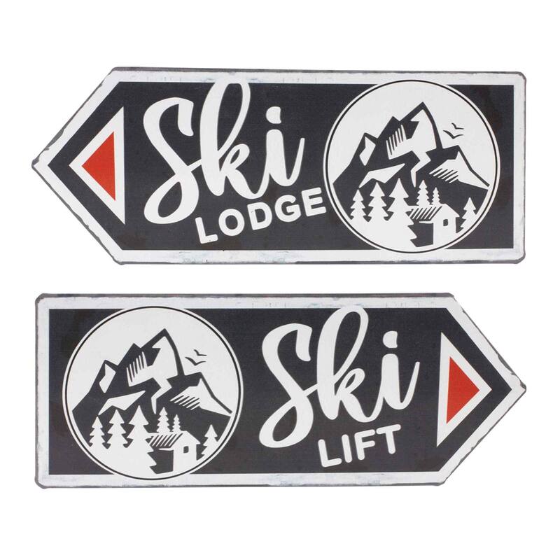"Ski Lift" and "Ski Lodge" Christmas Wall Signs - 11.75" - Set of 6