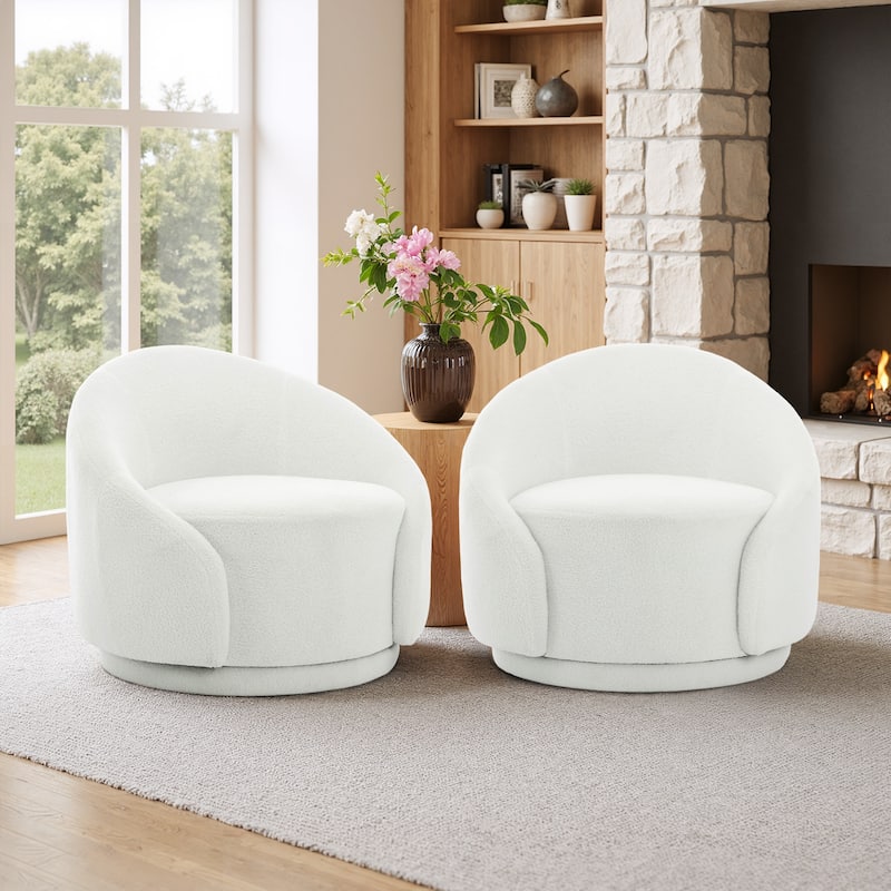 35" Wide Upholstered Swivel Accent Barrel Chairs (Set of 2)