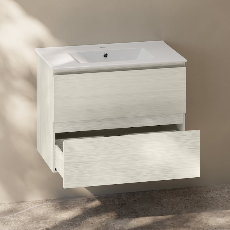 Liberte 30" Wall-Mounted Bathroom Vanity In White Oak With Sink Top - 30