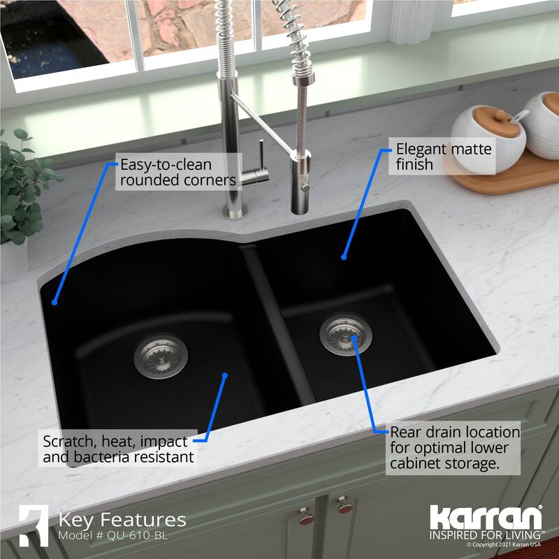 Karran Undermount Quartz Double Bowl Kitchen Sink