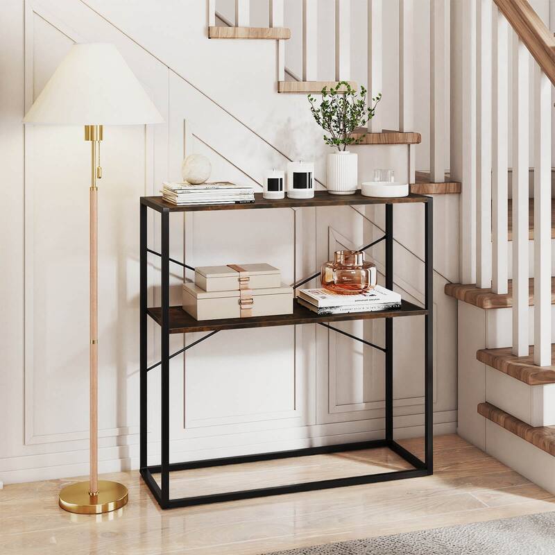 Costway 36” Console Table with Wooden Textured Open Shelves & Metal - See Details