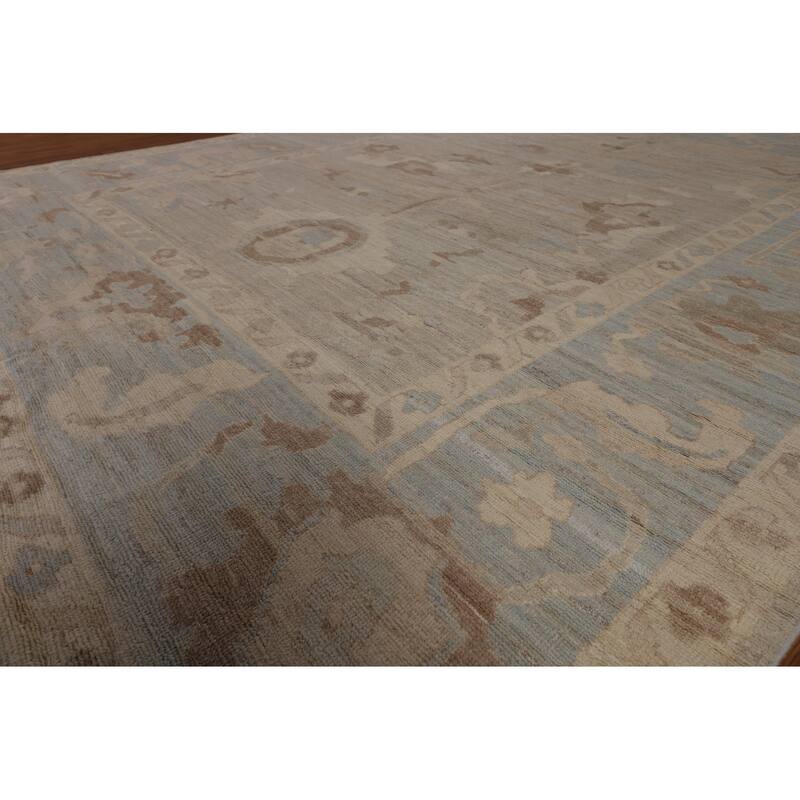 Transitional Oushak Turkish Area Rug Handmade Beige Wool Carpet - 8'3"x 9'9"