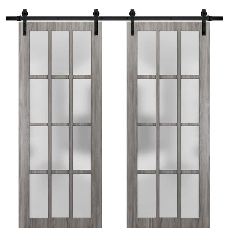 Sturdy Double Barn Door Frosted Glass 12 Lites / Felicia 3312 Ginger Ash Gray
