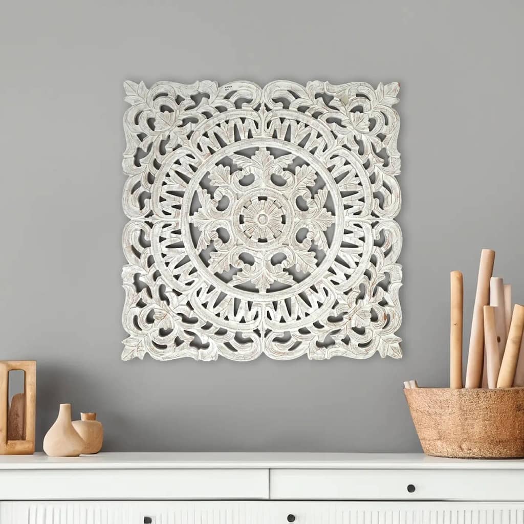 White Square Shape Handcrafted Wooden Wall Decor - 36"x36" Elegant Home Accent