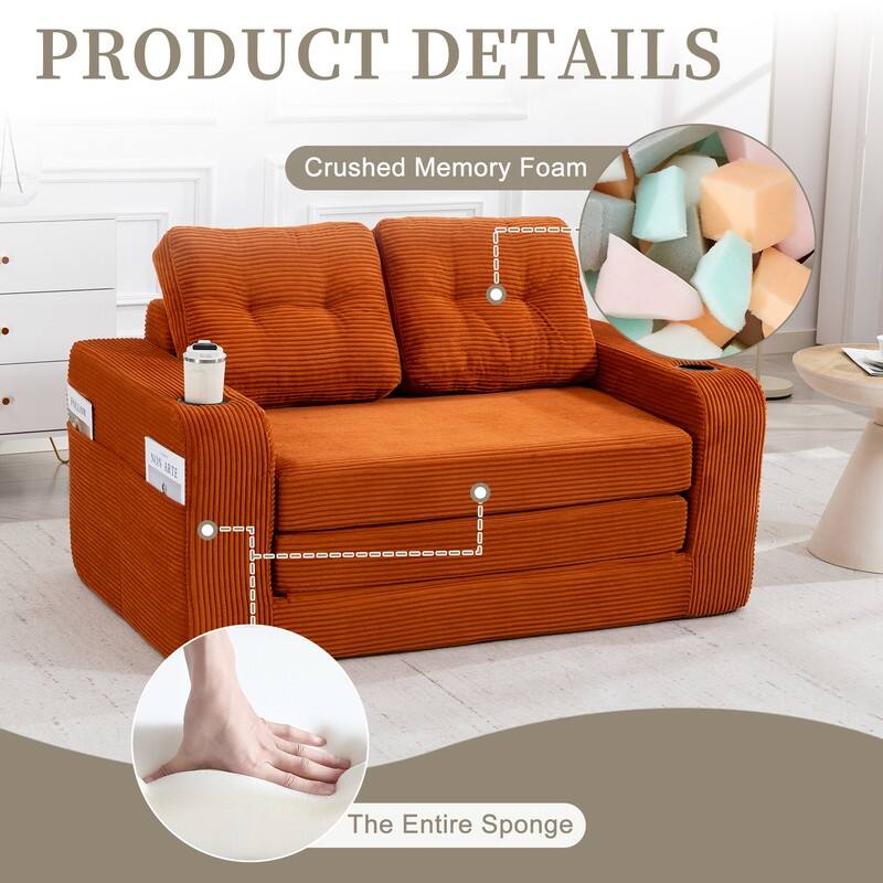 HOMEFUN 2 in 1 Convertible Sofa Bed,Corduroy Upholstered Compressed Sofa Bed for Living Room