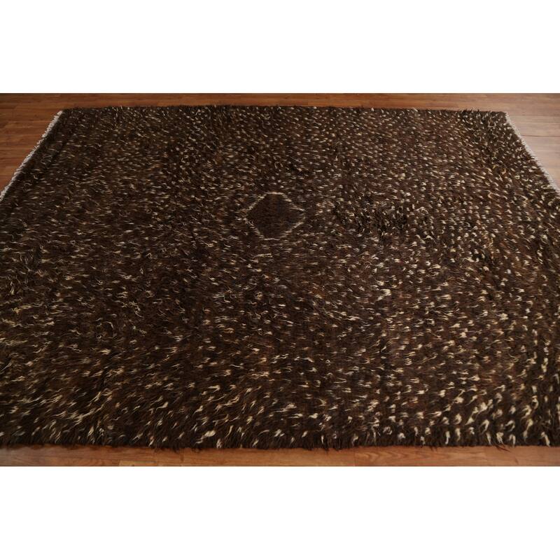 Hand Knotted Oriental 100% Wool Carpet Modern Tribal Brown Moroccan Area Rug - 9' 3'' X 6' 9''