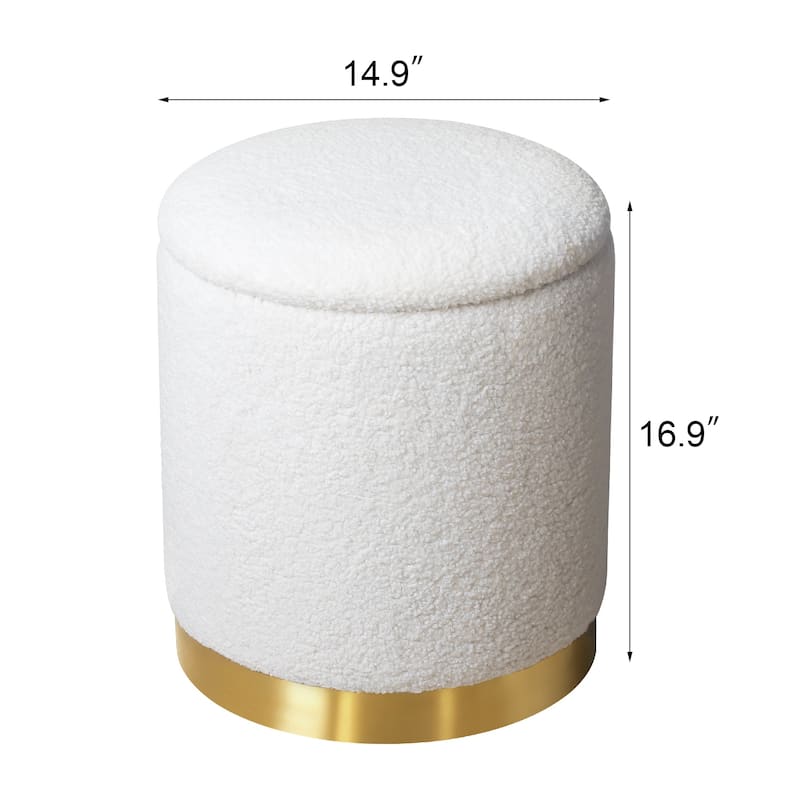 Adeco Velvet Round Storage Stool Gold Plating Base Storage Ottoman