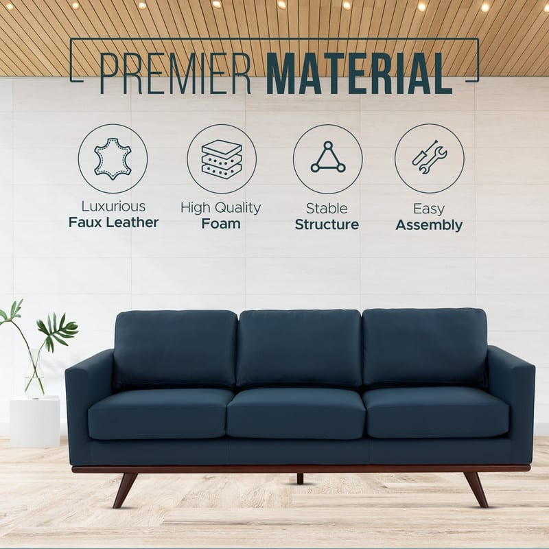 Chester 3 Seater Mid-Century Modern Leather or Mesh Sofa Couch With Birch Wood Frame Armchair for Living Room Bedroom and Office