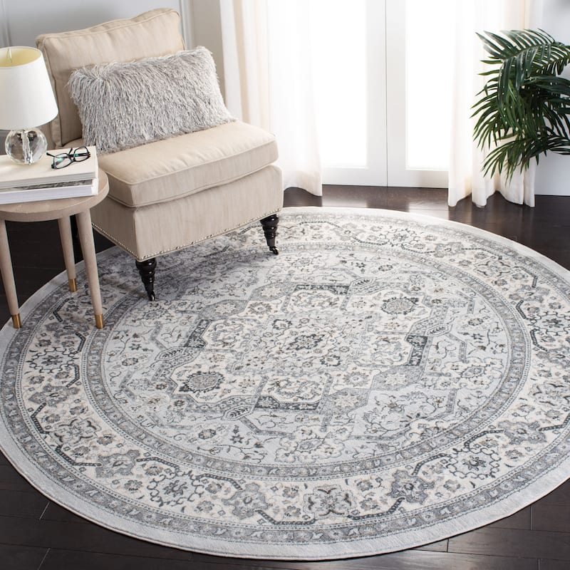 SAFAVIEH Isabella Minola Traditional Oriental Rug - 8' - Light Grey/Cream - Round