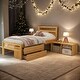 preview thumbnail 1 of 13, Natural Twin Size Wood Platform Bed with Storage Shelves and 2 Under-bed Storage Drawers for Added Convenience Natural