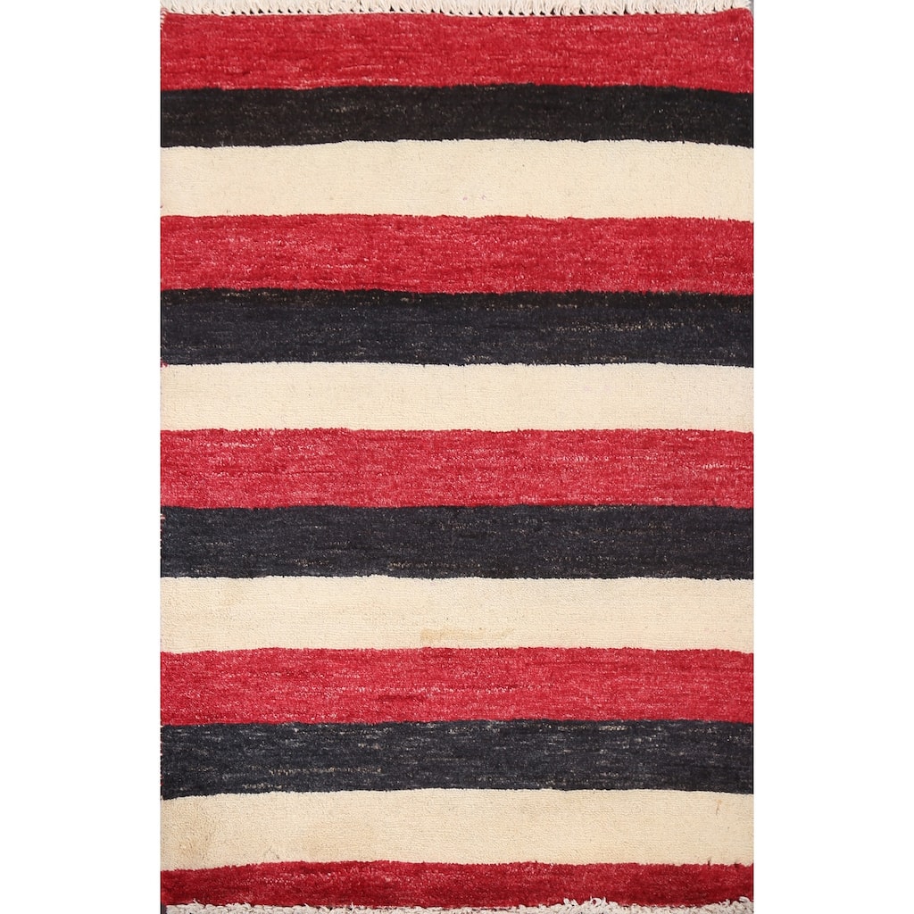 Contemporary Wool Striped Gabbeh Kashkoli Area Rug Hand-knotted Carpet - 2'1" x 3'0"