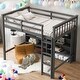 preview thumbnail 1 of 16, Multi-Functional Twin Size Loft Bed with 8 Open Storage Shelves and Built-in Ladder, Space Saving, Solid Construction, Gary