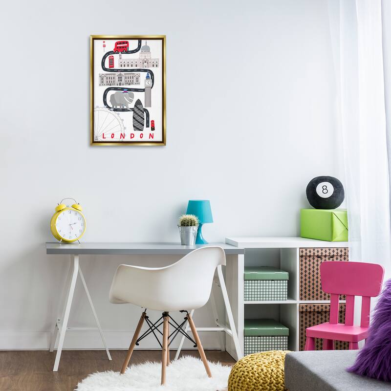 Stupell London Whimsical Travel City Framed Floater Canvas Wall Art Design By Carla Daly