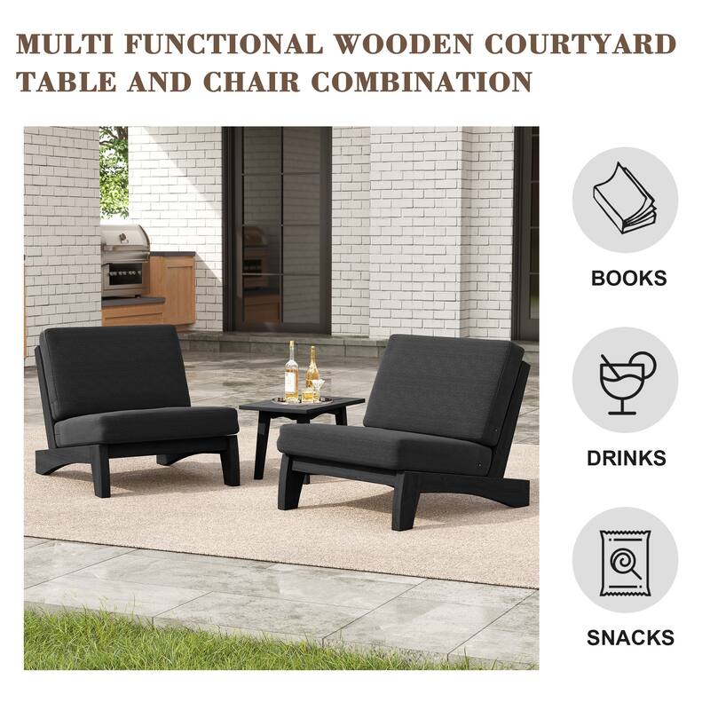 3-piece Outdoor Patio Teak Wood Club Chairs with Side Table