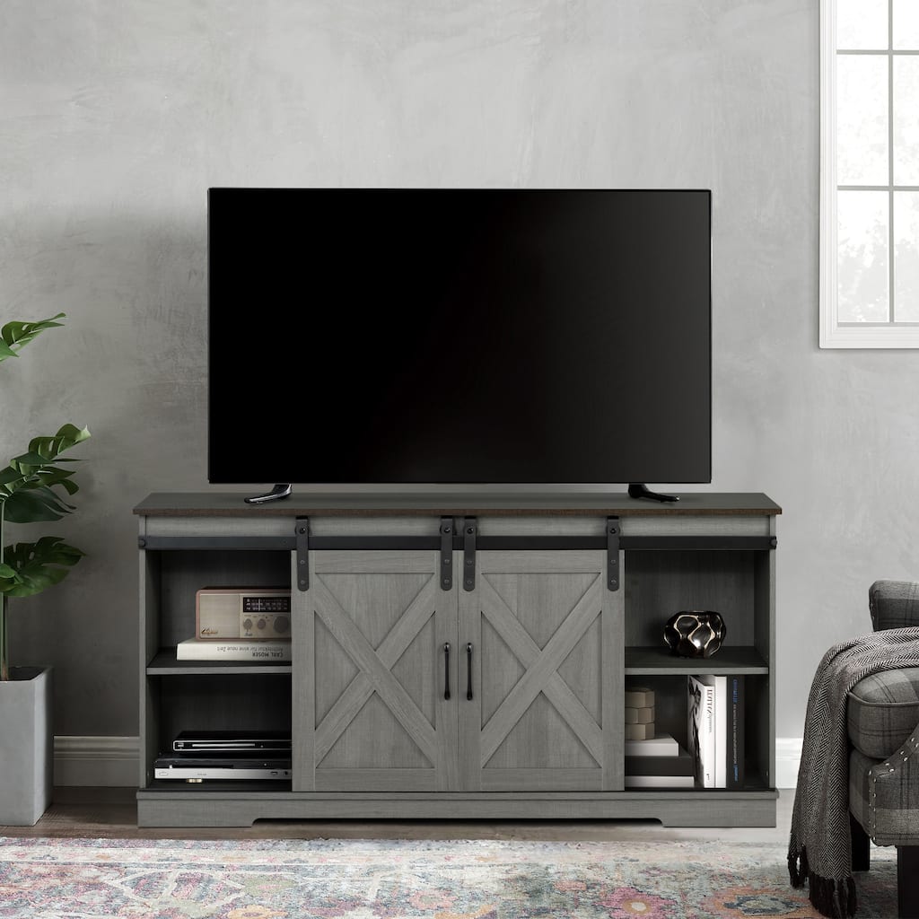 56-inch Dark Grey Wood TV Stand Media Console TV Entertainment Center