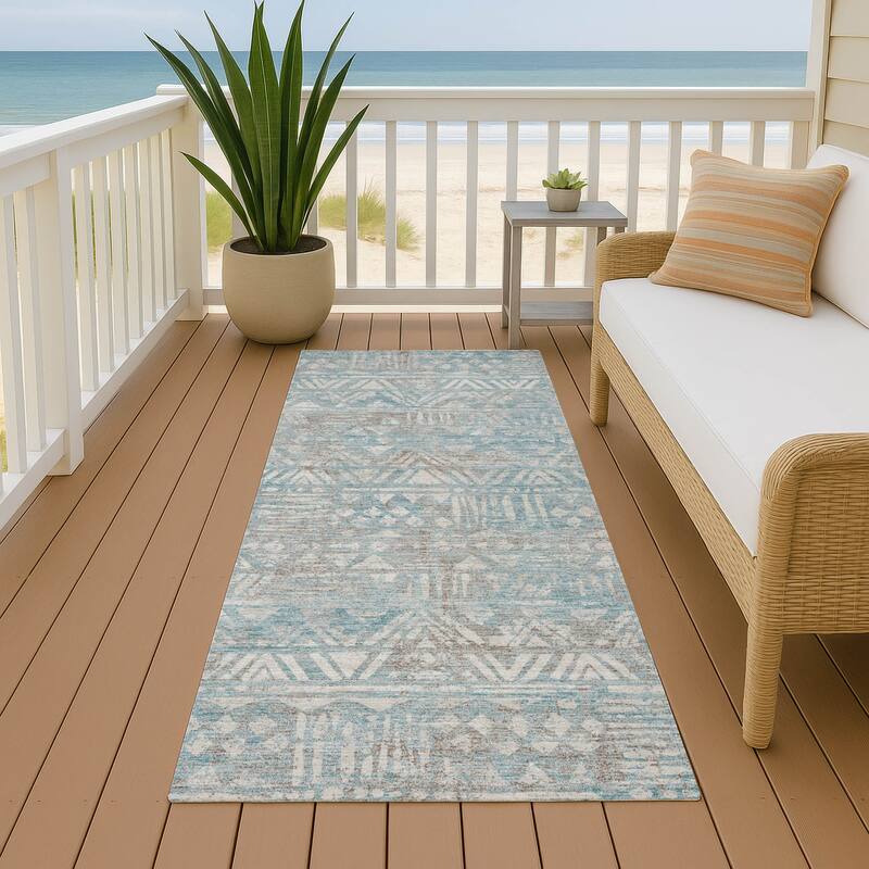 Machine Washable Indoor/ Outdoor Global Jara Chantille Rug - Teal - 2'3" x 7'6"