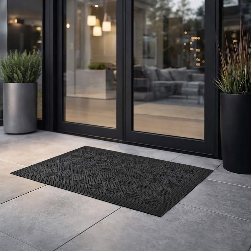 Outdoor Mat Drew Checkerboard Rubber Rug 24x16 Inch Black - 16 W x 24 L x 1/4 H