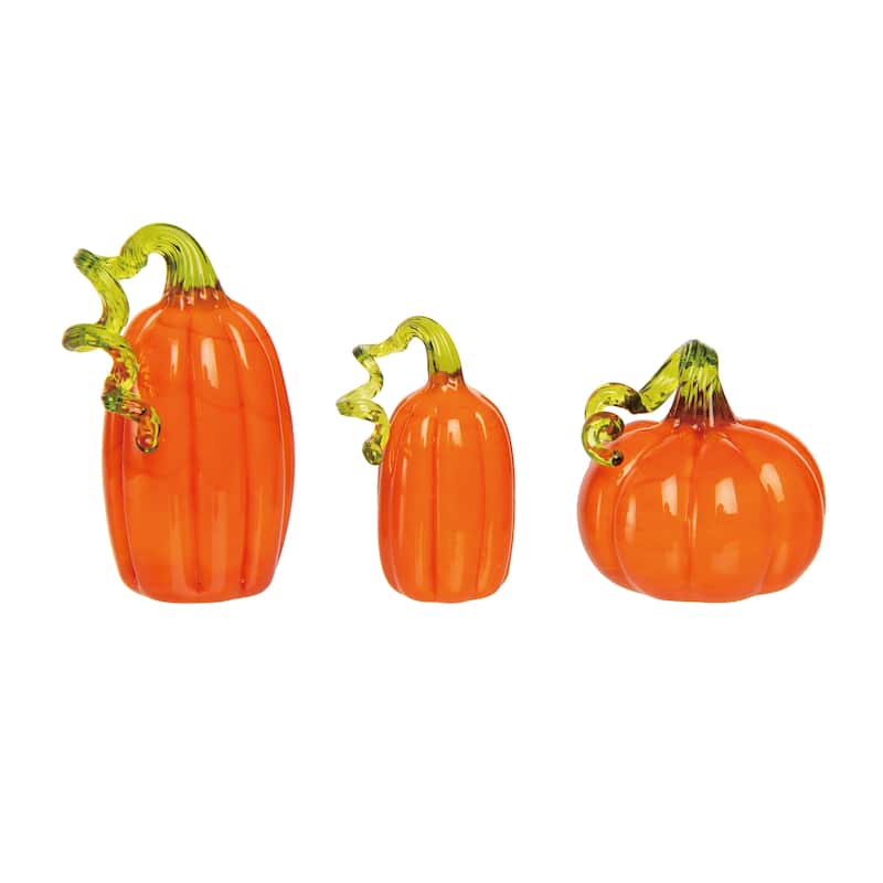Transpac Glass 1.46 in. Orange Harvest Pumpkins Set of 3