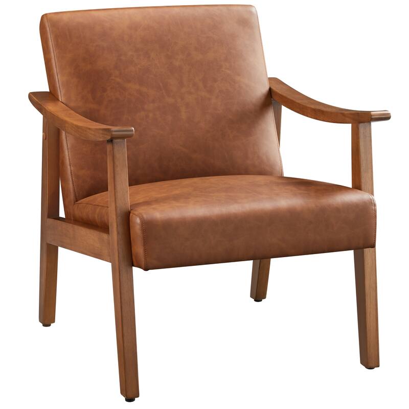 Yaheetech Upholstered Accent Chair Boucle Armchair with Solid Wood Legs - 24.5" L × 28" W × 29" H - Light Brown