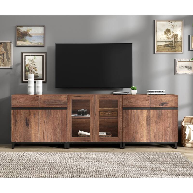Modern TV Stand for Tvs Up to 100 Inch, 3 In 1 TV Console with Glass Doors and 2 Drawers, Entertainment Centerf or Living Room