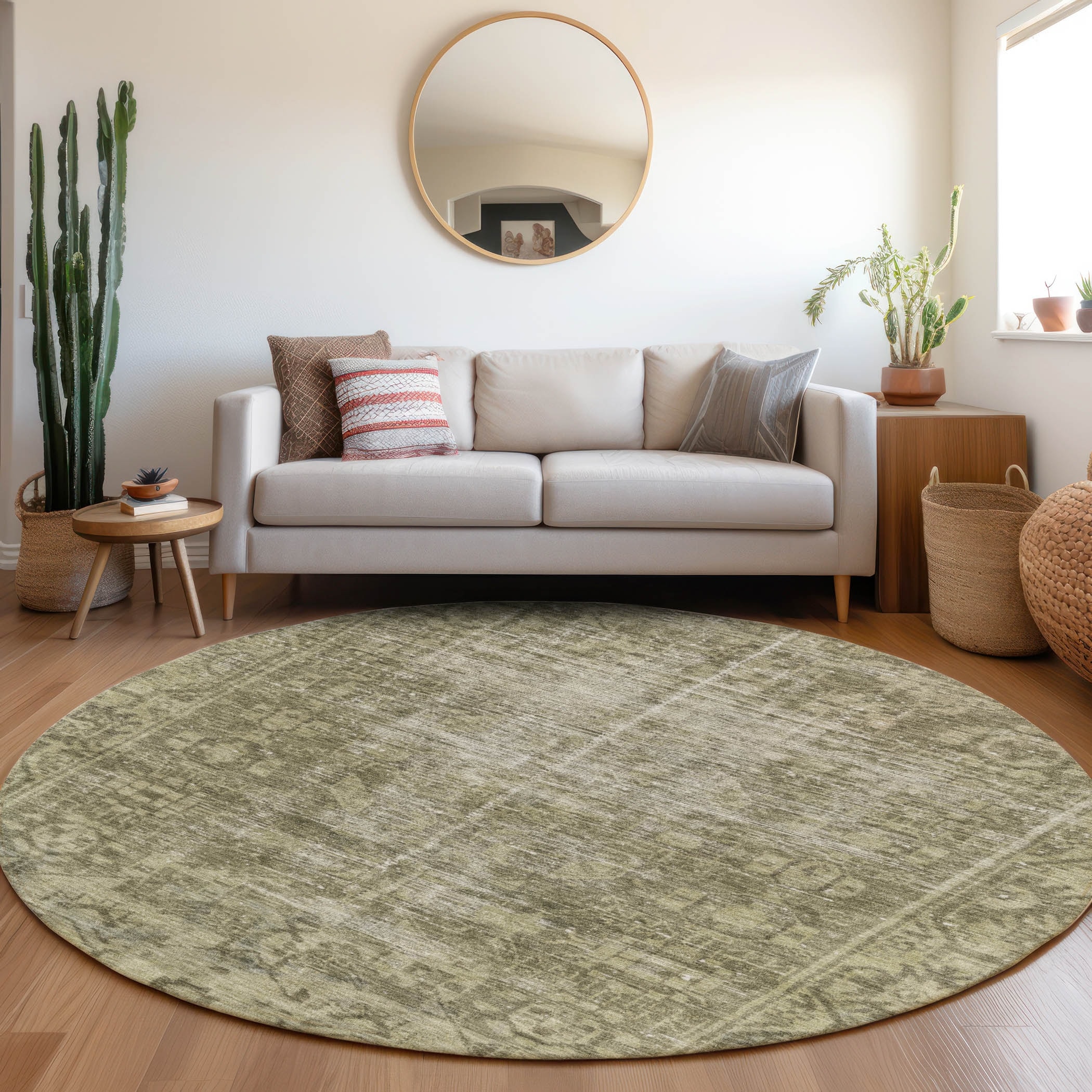 Machine Washable Indoor/ Outdoor Vintage Traditional Chantille Rug