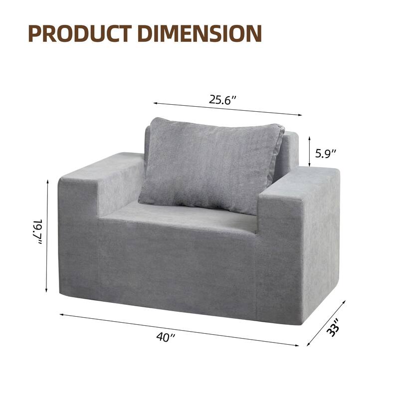 Single Foam Sofa with Pillow, Washable Cover, Anti-Slip Bottom, and Wide Armrests