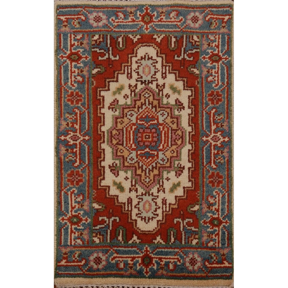 Hand Knotted Oriental 100% Wool Carpet Traditional Medallion Beige & Ivories Heriz (serapi) Area Rug - 3' 0'' X 2' 0''
