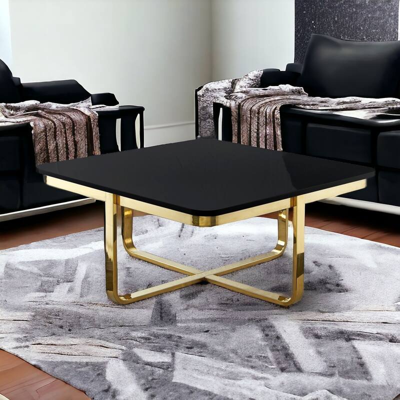 HomeRoots 35" Black And Gold Stainless Steel Square Coffee Table - 35.4
