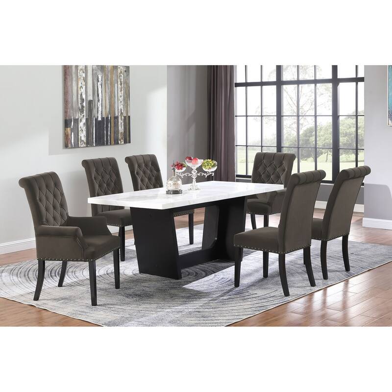 2pc Set Luxurious Feel Button-Tufted High Back Elegant Rolled Top Velvet Fabric Upholstered Nailhead Trim Tapered Legs
