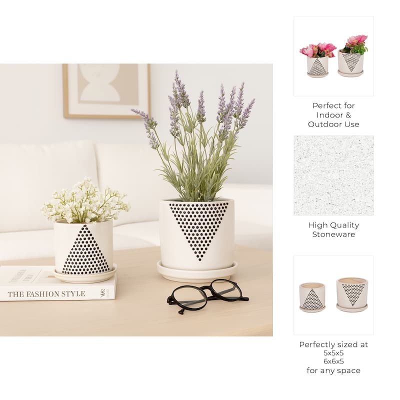 Ceramic Triangle Dots Saucer Planters Set - White, 5/6 in. - 6.0"