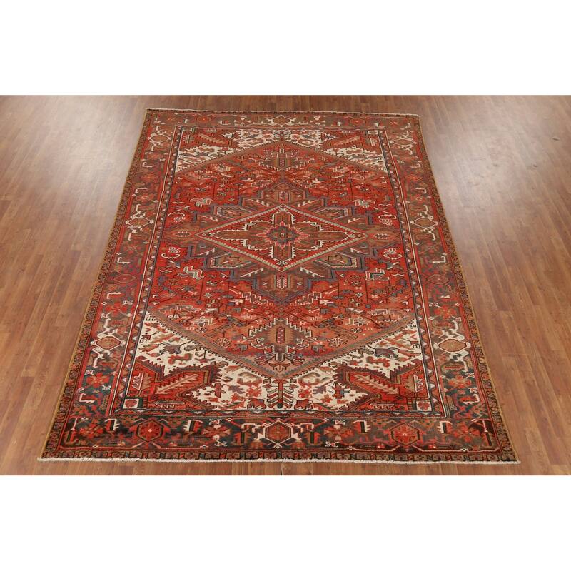 Geometric Heriz Persian Vintage Area Rug Hand-Knotted Wool Carpet - 8'3"x 10'10"