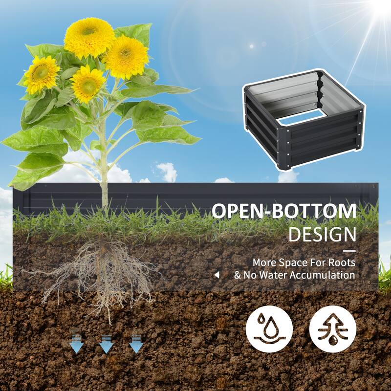 Outsunny 2' x 2' x 1' 2-Piece Raised Garden Bed Box with Steel Frame for Vegetables, Flowers, & Herbs, Grey