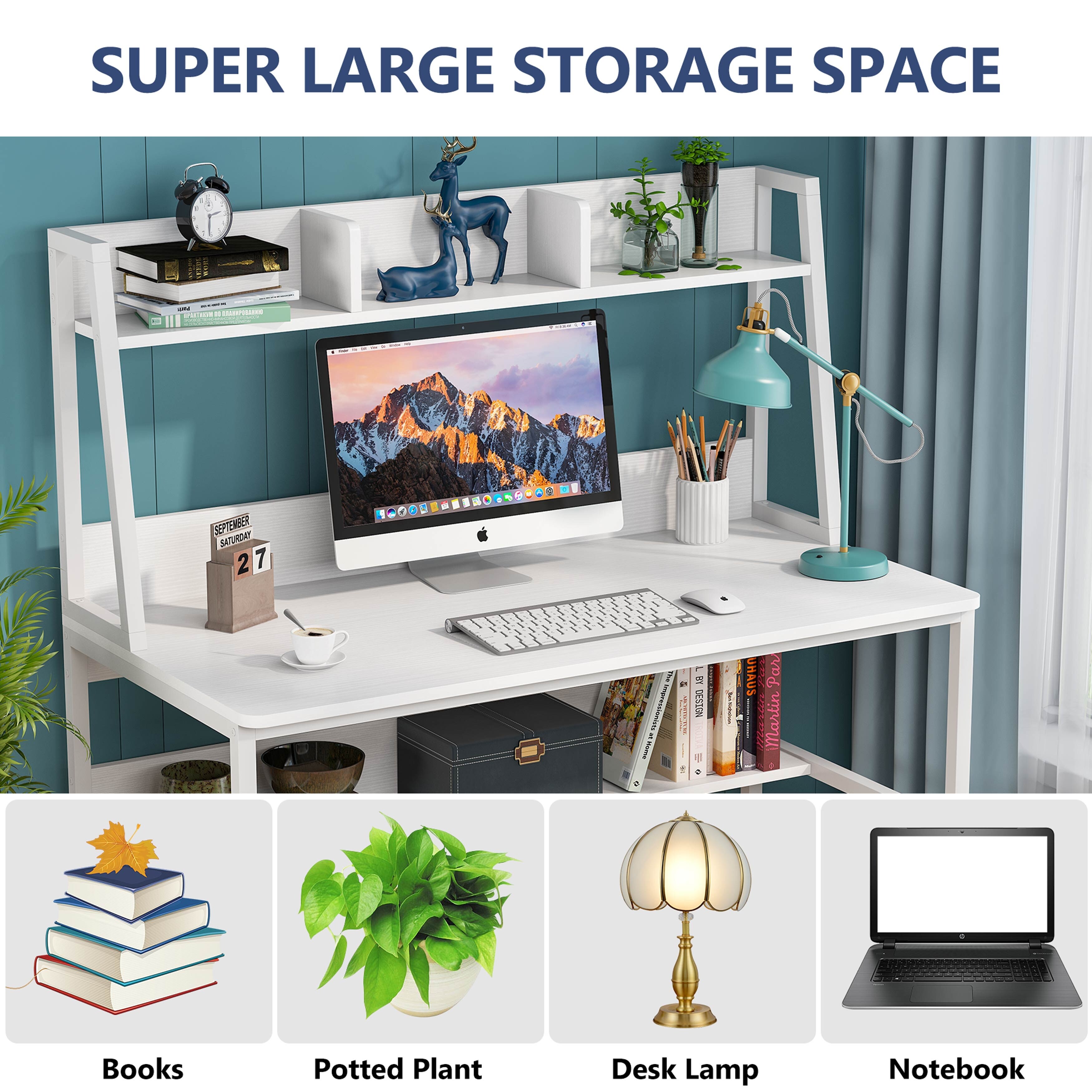 47 Inches White Computer Desk with Hutch, Home Office Desks with 2 Drawers  Storage - Bed Bath & Beyond - 33322682