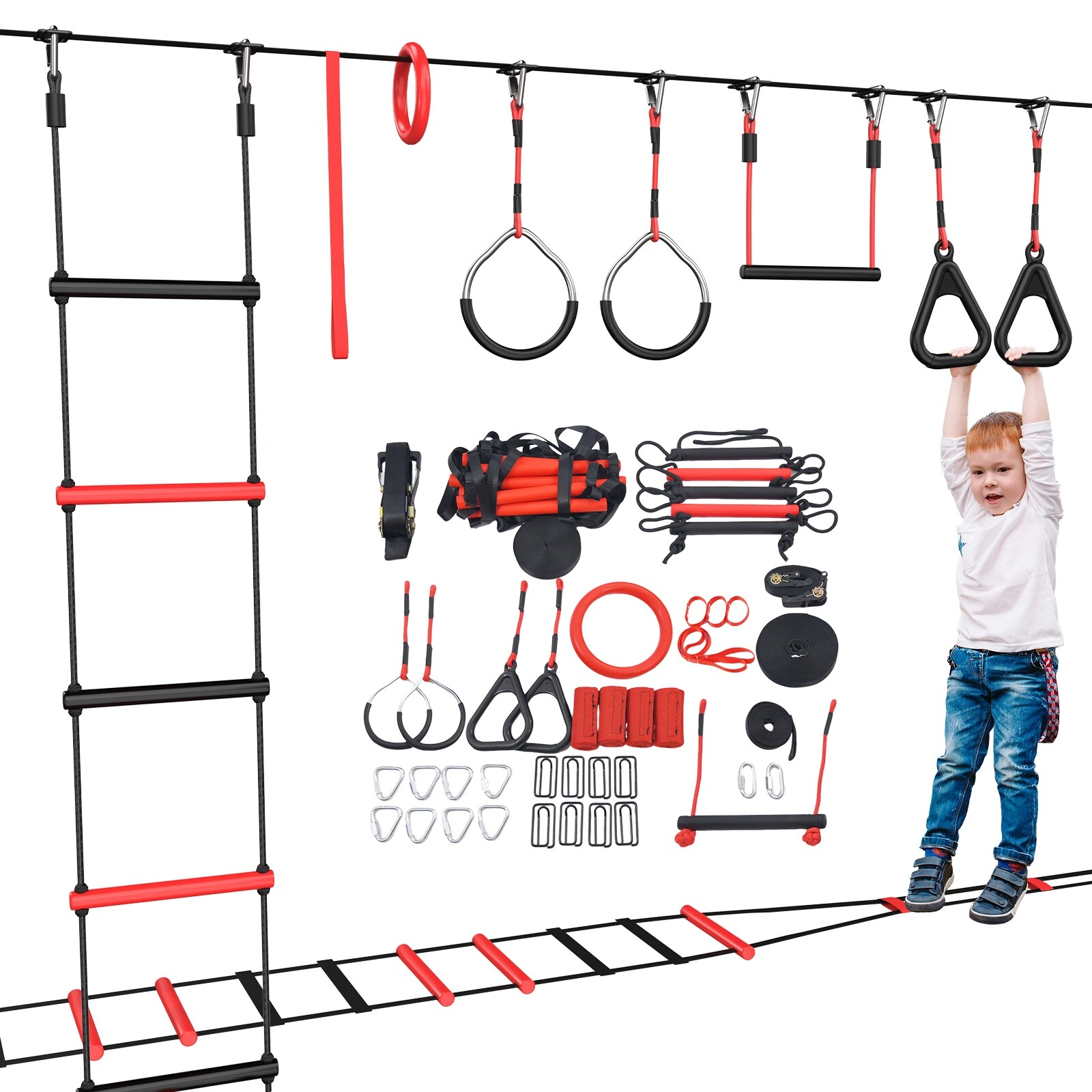 50ft Ninja Warrior Obstacle Course for Kids with Rickety
