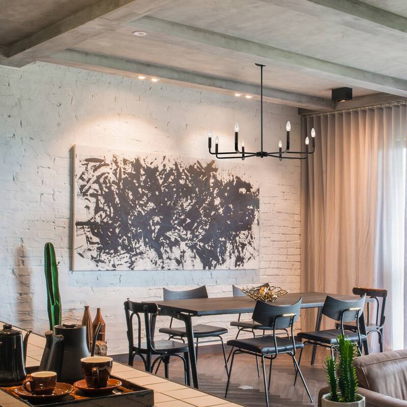 8 Light Matte Black Chandelier - Antique Style Lighting for Dining Room, Kitchen, Hallway - 5.25