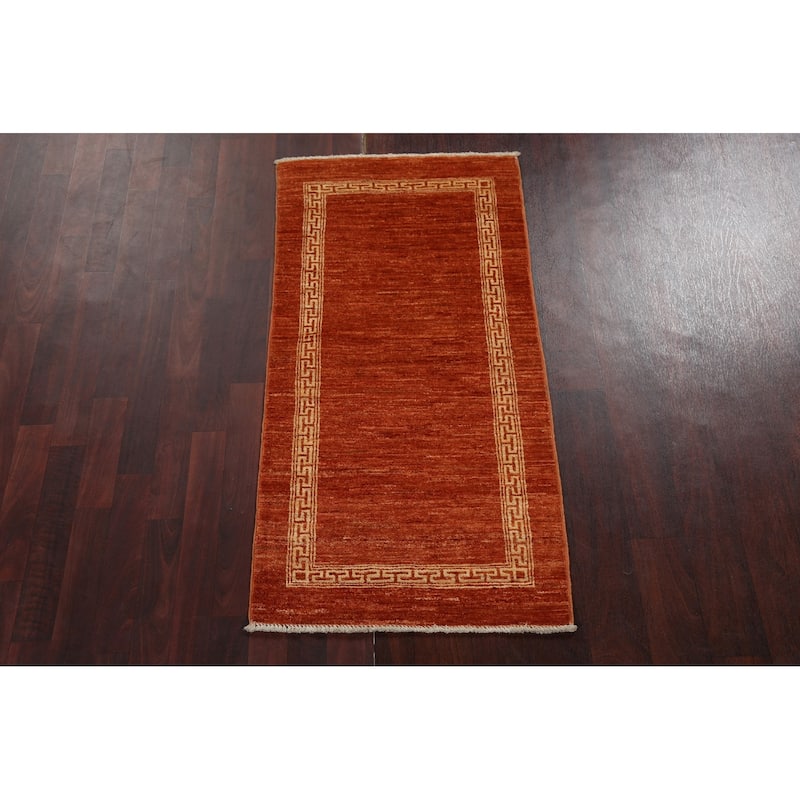 Bordered Geometric Gabbeh Kashkoli Runner Rug Hand-knotted Wool Carpet - 2'4" x 4'8"