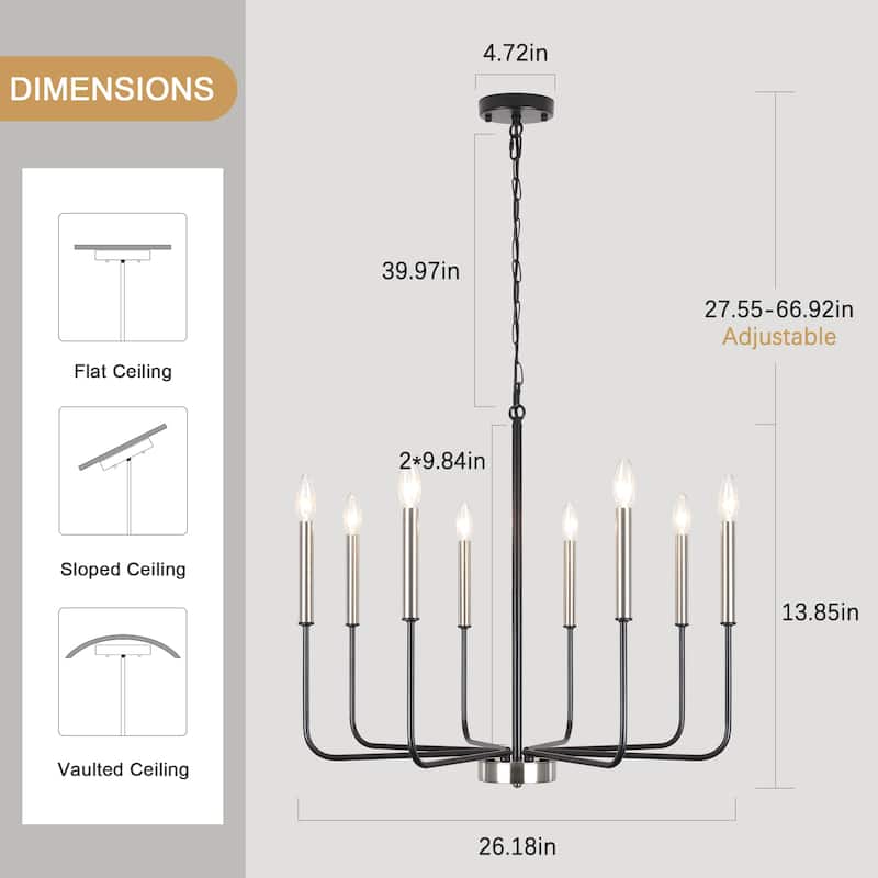 8-Light Modern Farmhouse Candle Chandelier for Kitchen Island Living Dining Room Bedroom