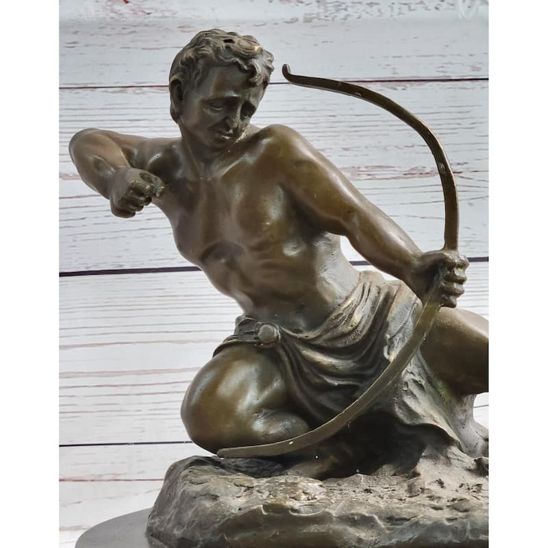 Archer Warrior Hunter Slaying Imitative Lion Bronze Sculpture Statue Figure Signed Original Art