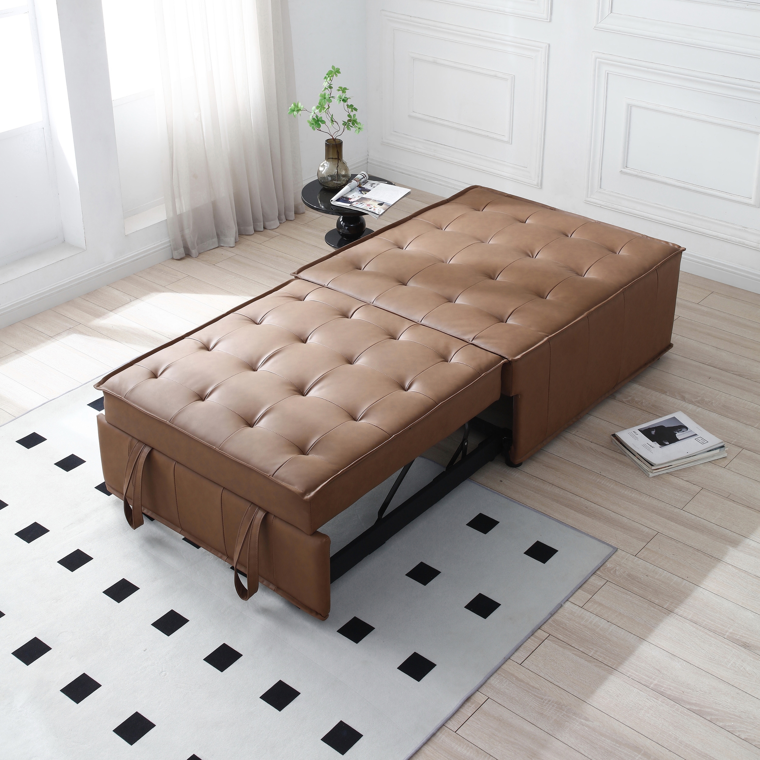 PU Leather 2 in 1 Convertible Chair Single Lazy Sofa Sleeper