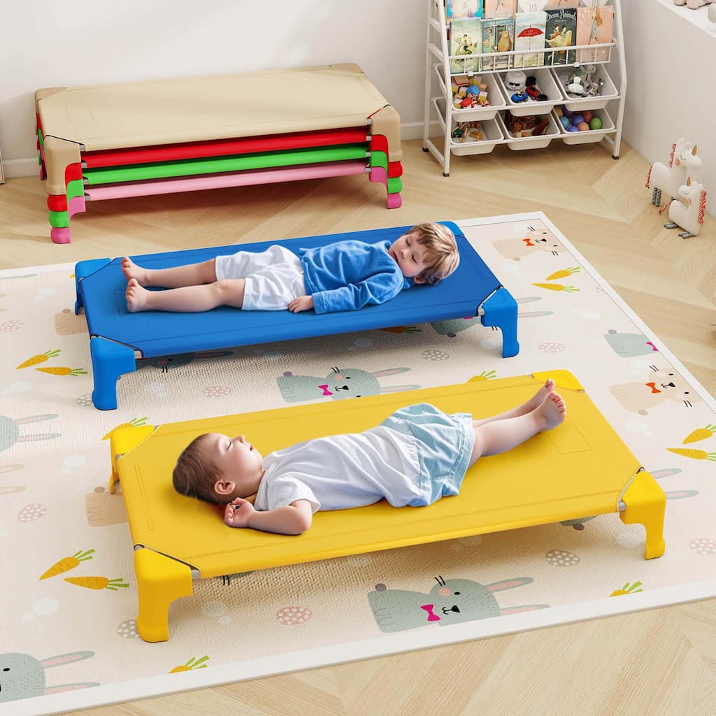 6PCS Stackable Daycare Cots for Kids Portable Nap Cots Easy Lift Bed