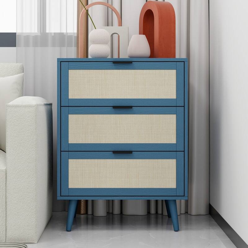 Wood Storage Cabinet with 3 Engineered Rattan Drawer Suitable for Bedroom,Living Room,Study