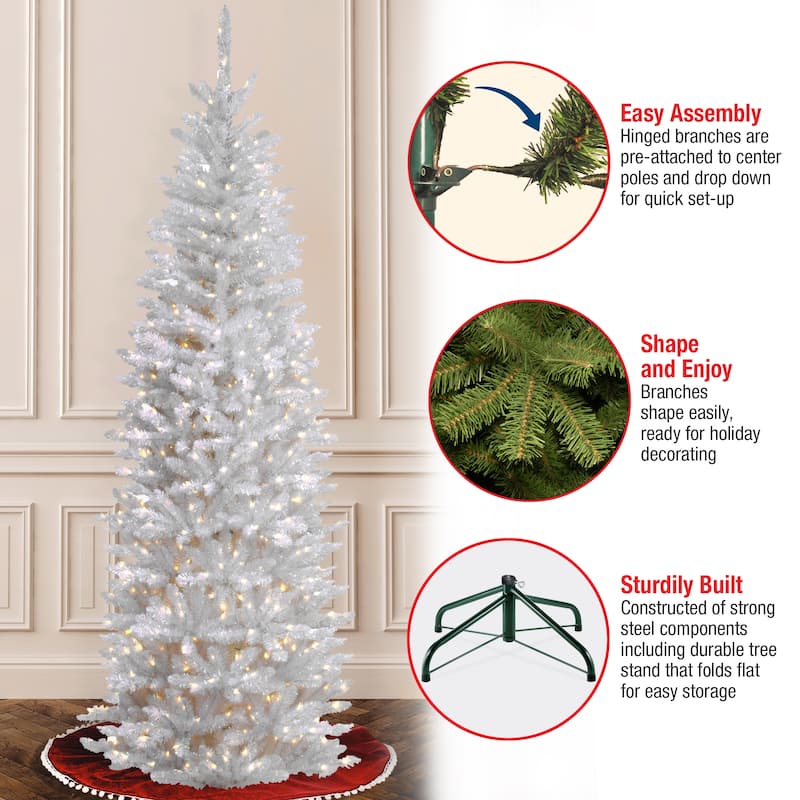 National Tree Company 7 ft. Kingswood White Fir Hinged Pencil Tree with 300 Clear Lights - 7 Foot