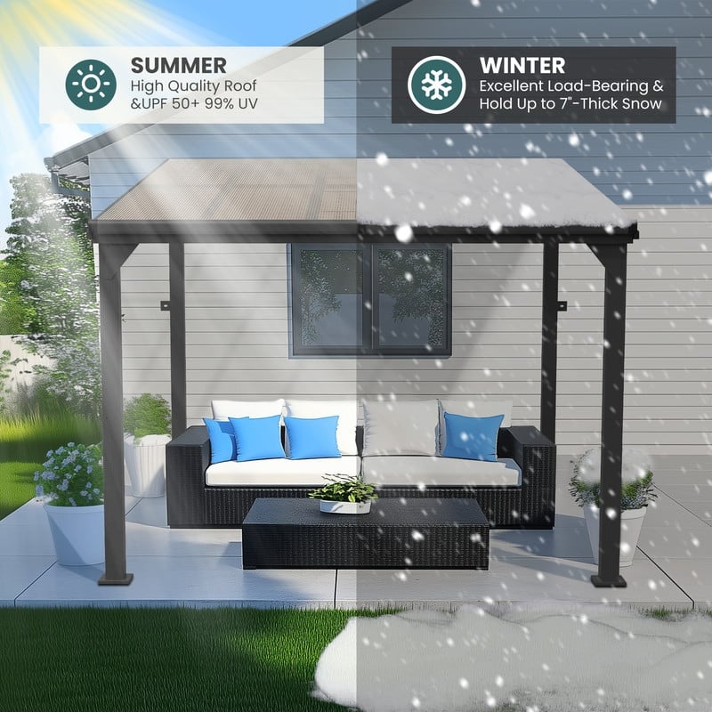 Hardtop Outdoor Gazebo Pergola Aluminum Framed with Sloping Pitched Roof for Garden, Patio, Backyard